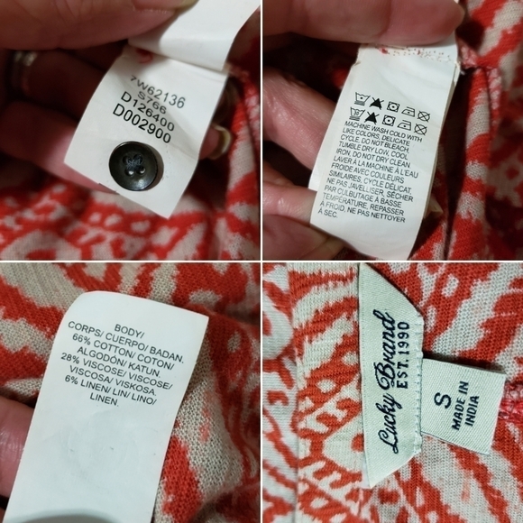 Lucky Brand | S reddish orange and white top tuxedo hem - Picture 9 of 10